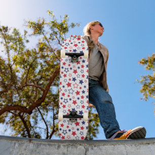 Röda och Blå Stjärnor, 4:e Juli, Vit Bakgrund Mini Skateboard Bräda 18,5 Cm
