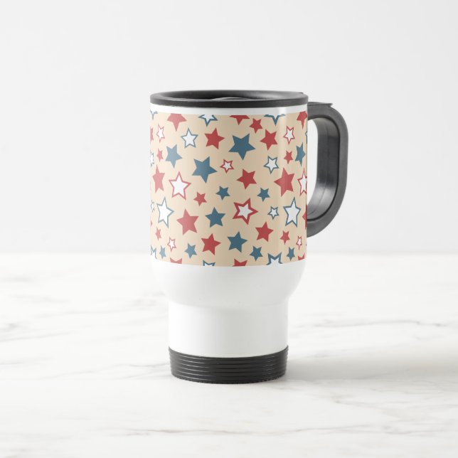 Röda och blå stjärnor, 4 juli, Beige bakgrund Resemugg (Framsida höger)