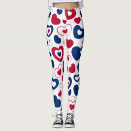 Röda och blå stora hjärtan Leggings