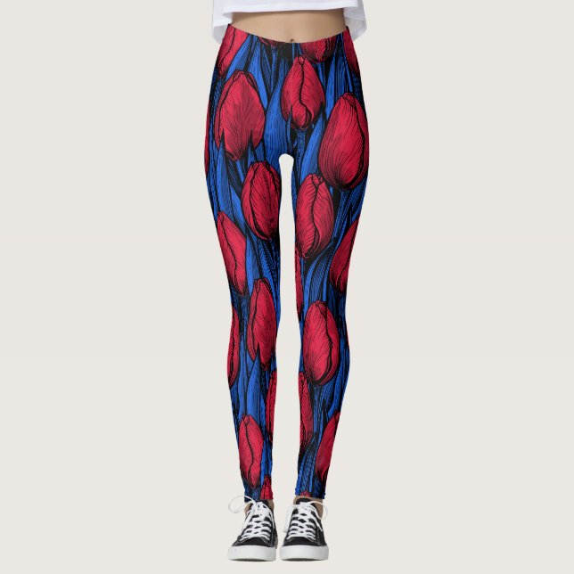 Röda och blå tupplur leggings (Framsida)