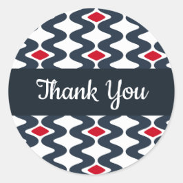 Röda och blå vågiga tack-klistermärken runt klistermärke