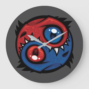 Röda och Blå Yin Yang Drakar Stor Klocka
