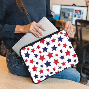 Röda och blåa stjärnor, 4:e juli, vit bakgrund laptop fodral