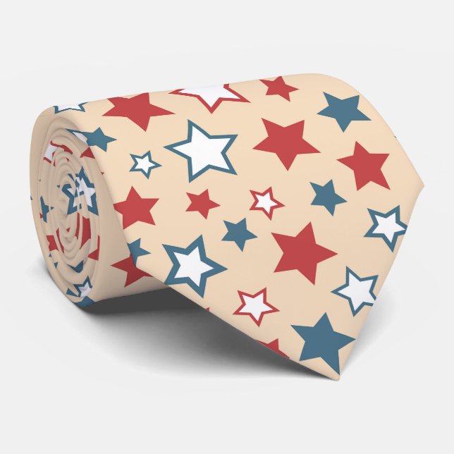 Röda och blåa stjärnor, 4 juli, Beige bakgrund Slips (Rullad)