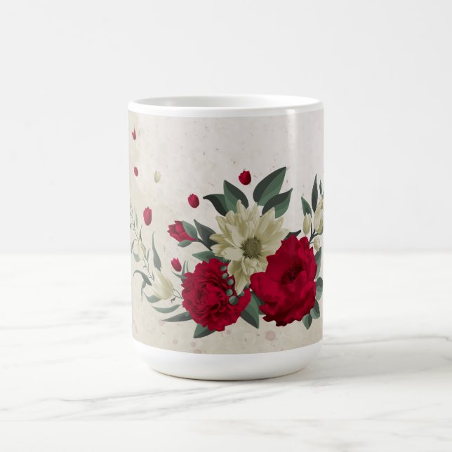 röda och blekgula blommor grönska kaffemugg (Center)