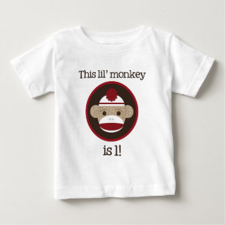 Röda och bruna Sock monkey: Första födelsedag Tee Shirt