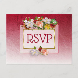 Röda och burgunderfärgade blomsterros RSVP-postkor Inbjudan Vykort