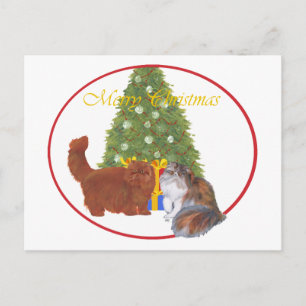 Röda och Calico Perserkatten Jul Helg Vykort