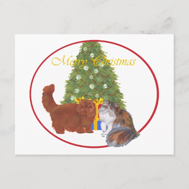 Röda och Calico Perserkatten Jul Helg Vykort (Framsida)