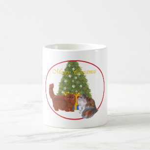 Röda och calico perserkatts jul kaffemugg