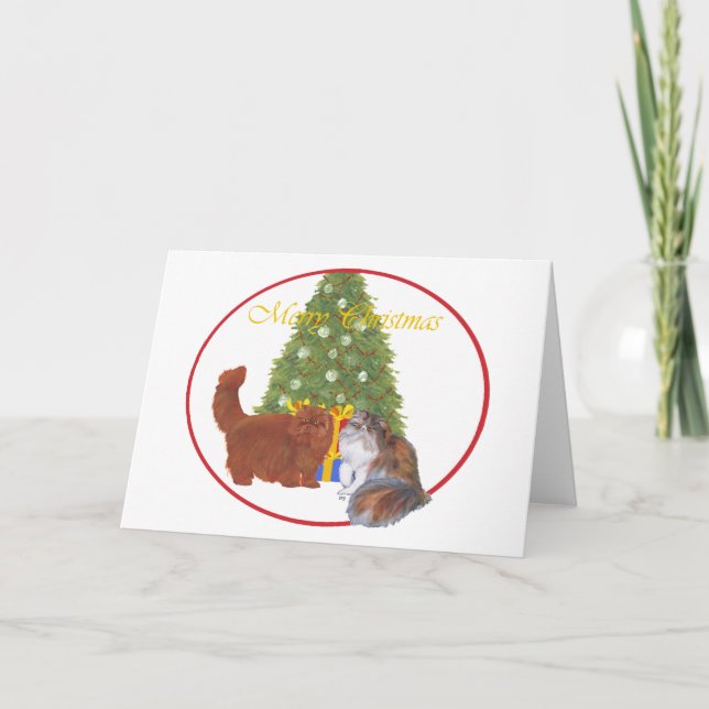 Röda och Calico Perserkattsjul Helgkort (Framsida)