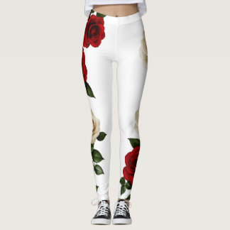 Röda och elfenbensvita rosor Vita blomsterleggings Leggings