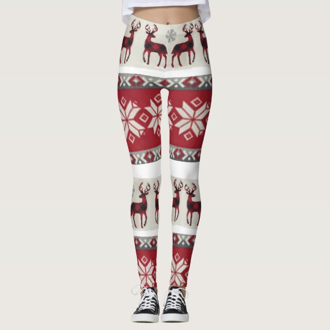 Röda och för vitmässaisle damasker leggings (Framsida)
