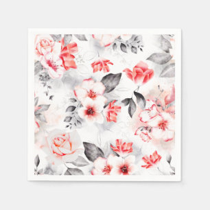 Röda och grå akvarellblommor Bröllopsdusch Pappersservett