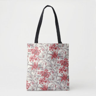 Röda och grå Hibiskus  Tropisk blomst toile Tygkasse