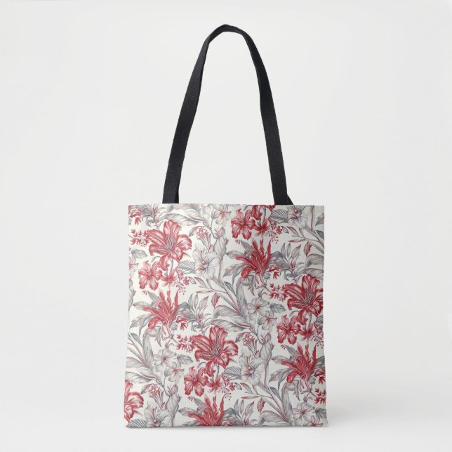 Röda och grå Hibiskus  Tropisk blomst toile Tygkasse (Framsida)