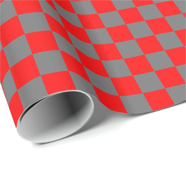 Röda och grå schackbrädesrutor presentpapper (Rullad Hörn)