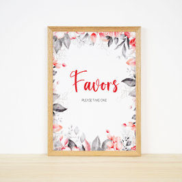 Röda och Grått Watercolor Flowers favors, ta Poster