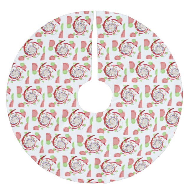 Röda och gröna abstrakta virvelmönster julgransmatta borstad polyester (Framsidan)