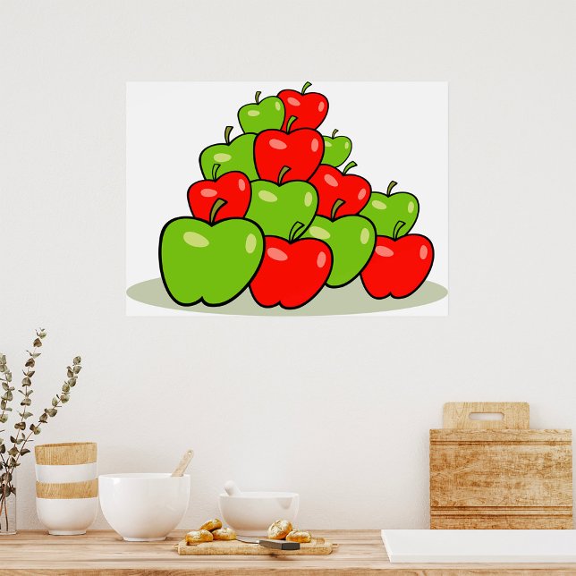Röda och Gröna Äpplen Hög Färsk Frukt Poster (Skapare uppladdad)