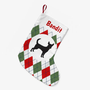 Röda och gröna Argyle för personligChihuahua Liten Julstrumpa