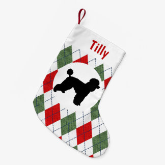 Röda och gröna Argyle för personligpudel Liten Julstrumpa