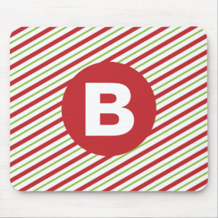 Röda och gröna diagonala pinstripes-monogram musmatta