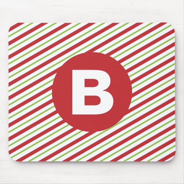 Röda och gröna diagonala pinstripes-monogram musmatta (Framsidan)