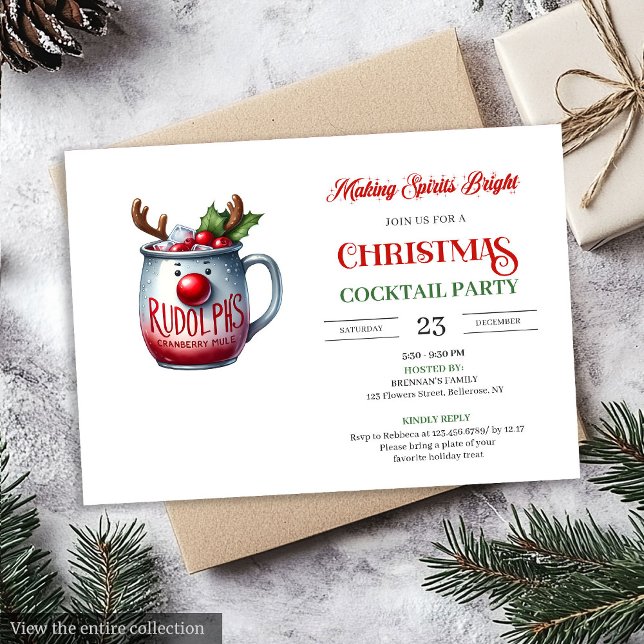 Röda och gröna festliga cocktailfester inbjudan (Red and green festive cocktails party invitation

)