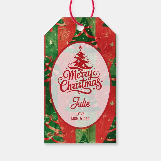 Röda och Gröna Julgranar Presentetikett (Baksidan)