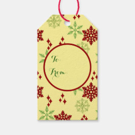 Röda och gröna julsnöflingor presentetikett