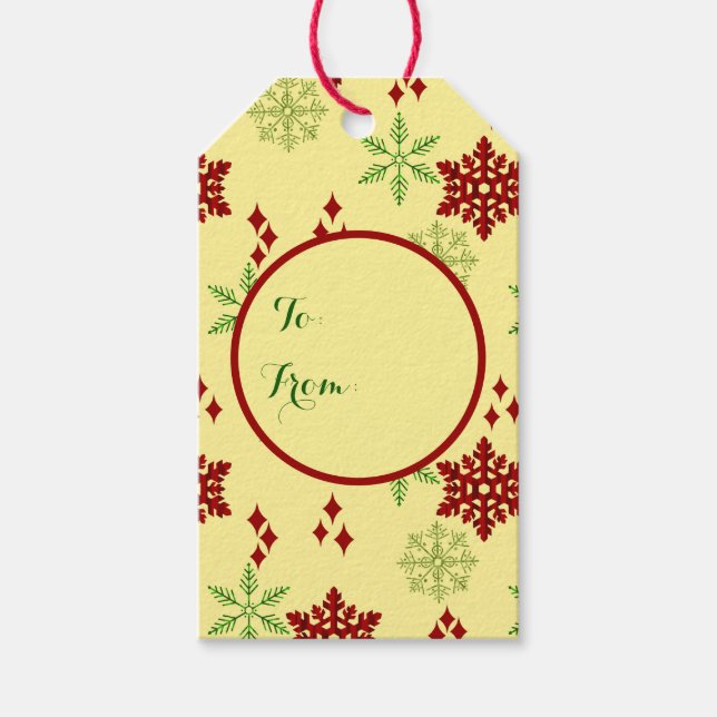 Röda och gröna julsnöflingor presentetikett (Framsidan)