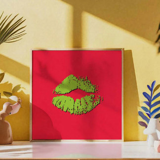 Röda och gröna kyssande läppar poster