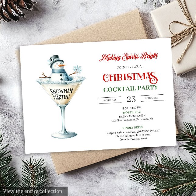 Röda och gröna redigerbara julcocktailsfest  inbjudningar (Red and green editable Christmas cocktails party invitation

)
