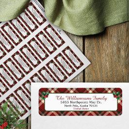 Röda och gröna Tartan jul returadress Etikett