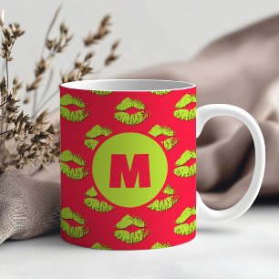 Röda och gröna XOXO Kyssande läppar Personlig Kaffemugg