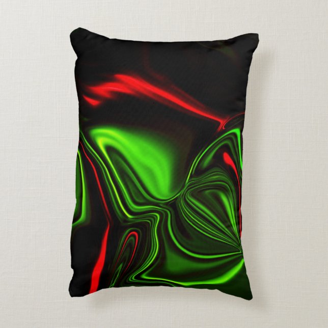 Röda och grönt böjda linjer på mörkens bakgrund prydnadskudde (Baksidan(Vertikal))