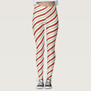 Röda och Grönt Candy cane Rand Leggings