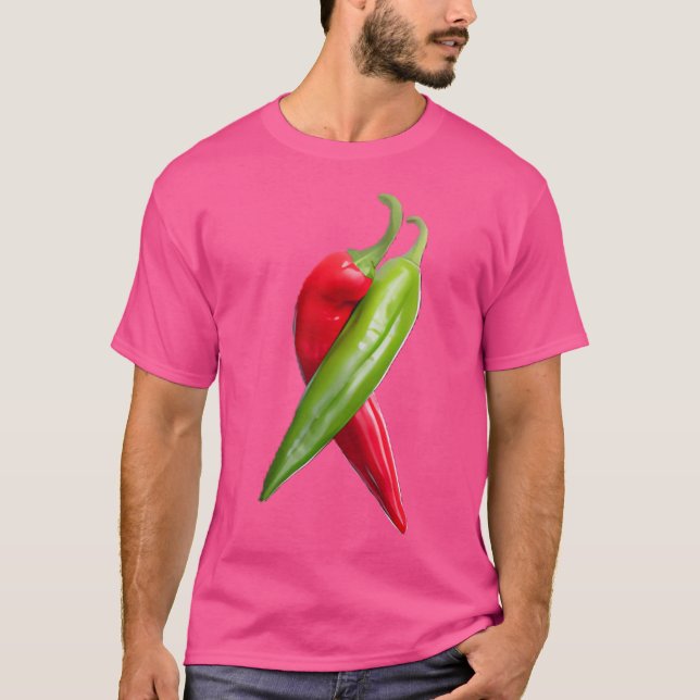 Röda och Grönt Chiles paprika. T Shirt (Framsida)