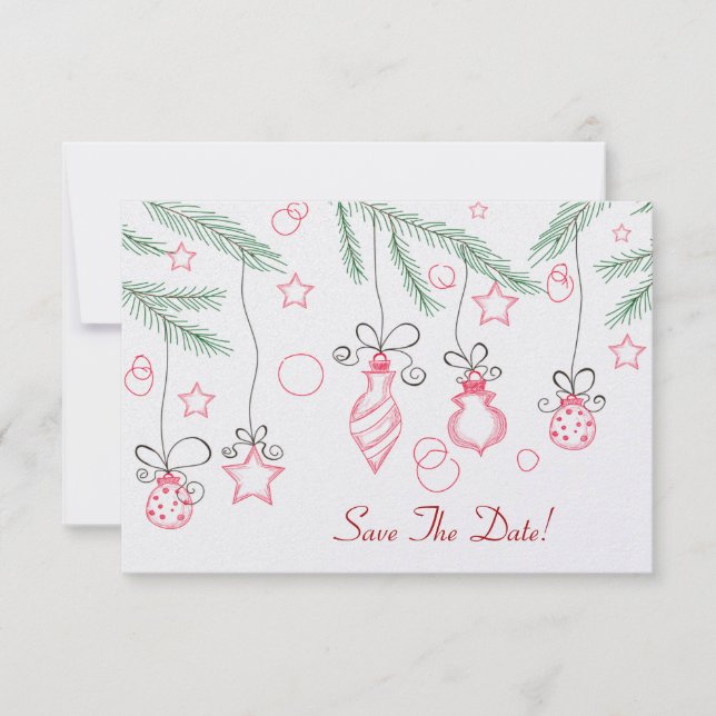 Röda och Grönt Festive Ornaments Spara datum Datumet (Framsida)