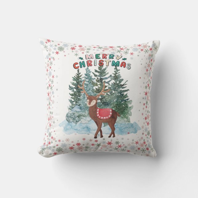 Röda och Grönt God jul renar Kudde (Framsida)