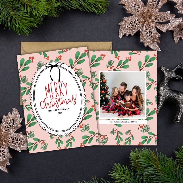 Röda och Grönt Holly Berries Fotojulkort Julkort (Skapare uppladdad)