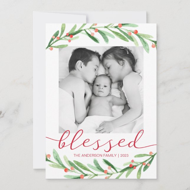 Röda och Grönt julfotkort Julkort (Framsida)