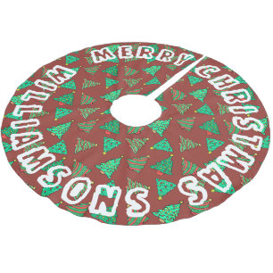Röda och Grönt Julgran Mönster Familj Namn Julgransmatta Borstad Polyester