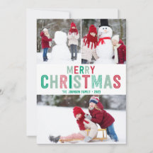 Röda och Grönt julkort med tre Bilder