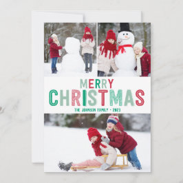 Röda och Grönt julkort med tre Bilder