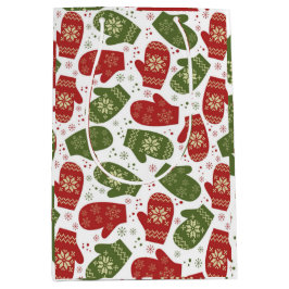 Röda och Grönt Mittens med Snöflingor jul