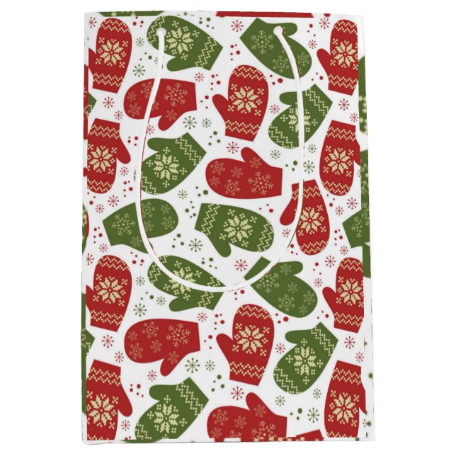 Röda och Grönt Mittens med Snöflingor jul (Framsidan)