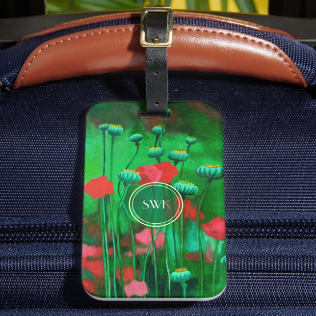 Röda och Grönt poppies, Blommigt Art-mallblommor Bagagebricka (Framsida Insitu 2)