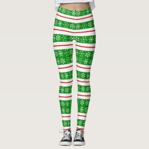 Röda och Grönt Snöflingor Leggings